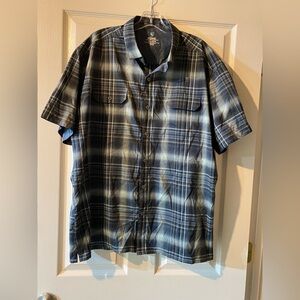 Kuhl Men's XXLarge Blue Green Plaid Short Sleeve Button Down Hiking Shirt Light